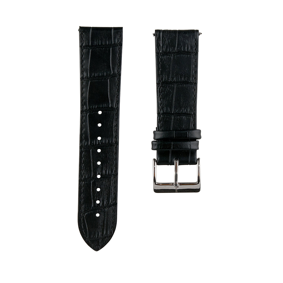 Black Crocodile-Embossed Leather Strap