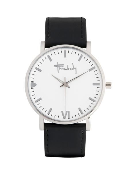 Freebody Amara X Black minimalist unisex watch – white dial with black leather strap
