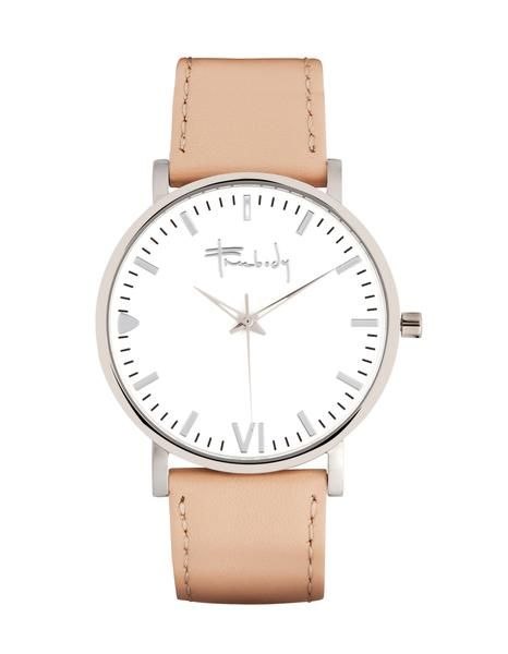 Freebody Amara X Nude minimalist women’s watch with white dial and nude leather strap