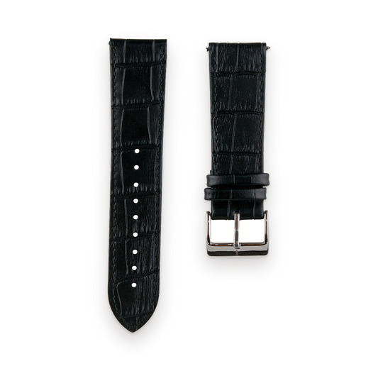 Freebody black crocodile-embossed leather watch strap