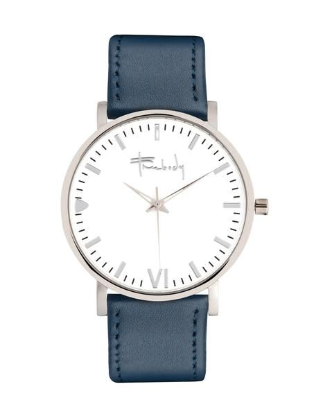 Freebody Amara X Navy minimalist unisex watch – white dial with navy leather strap


