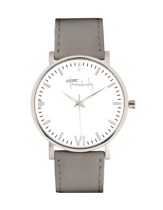 Freebody Amara X Grey minimalist unisex watch – white dial with grey leather strap
