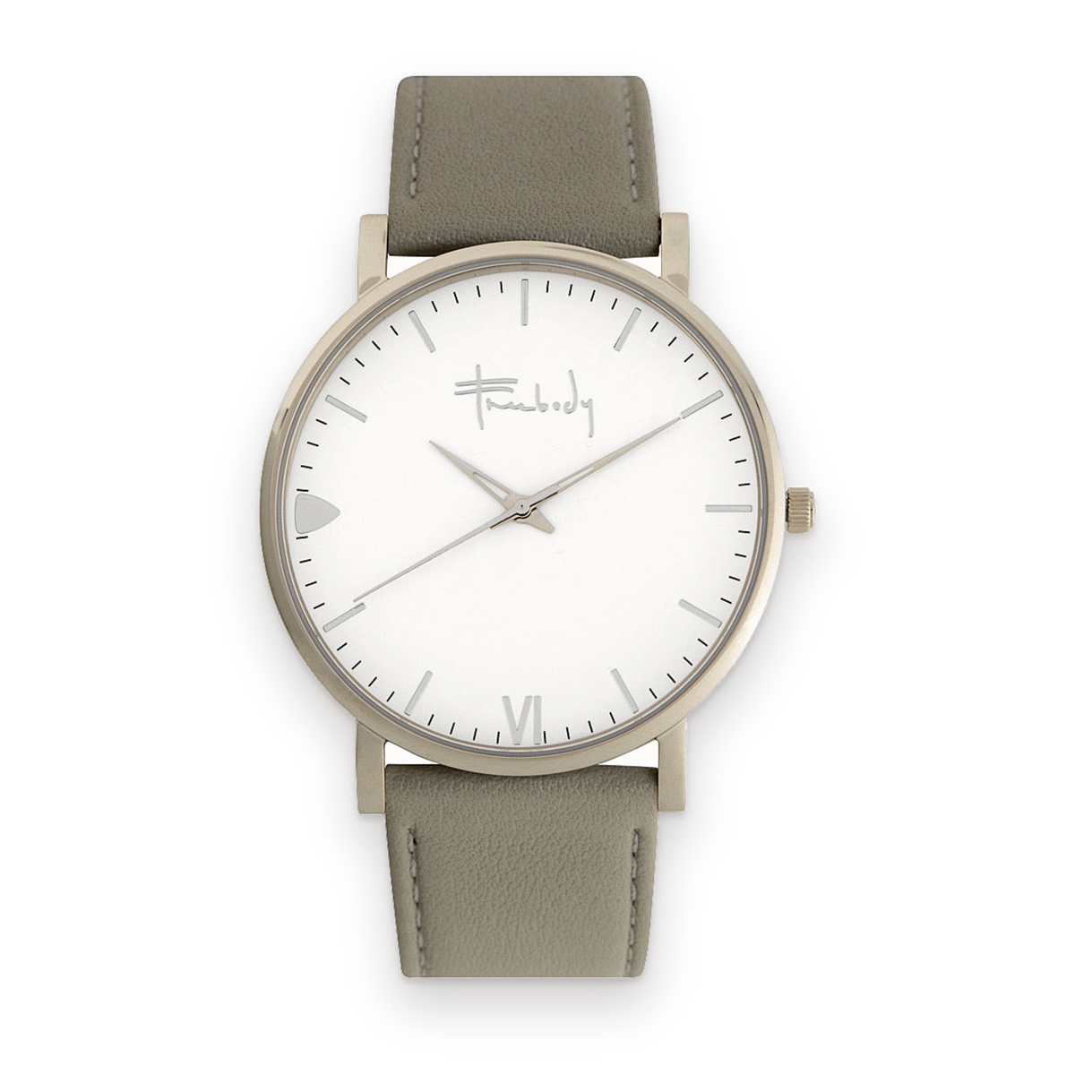 Freebody Amara X Grey watch – white dial, grey leather strap
