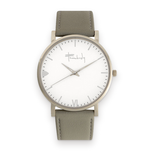 Freebody Amara X Grey watch – white dial, grey leather strap